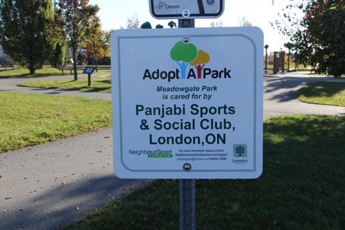City of London Adopt-a-Park sign naming the Panjabi Sports and Social Club